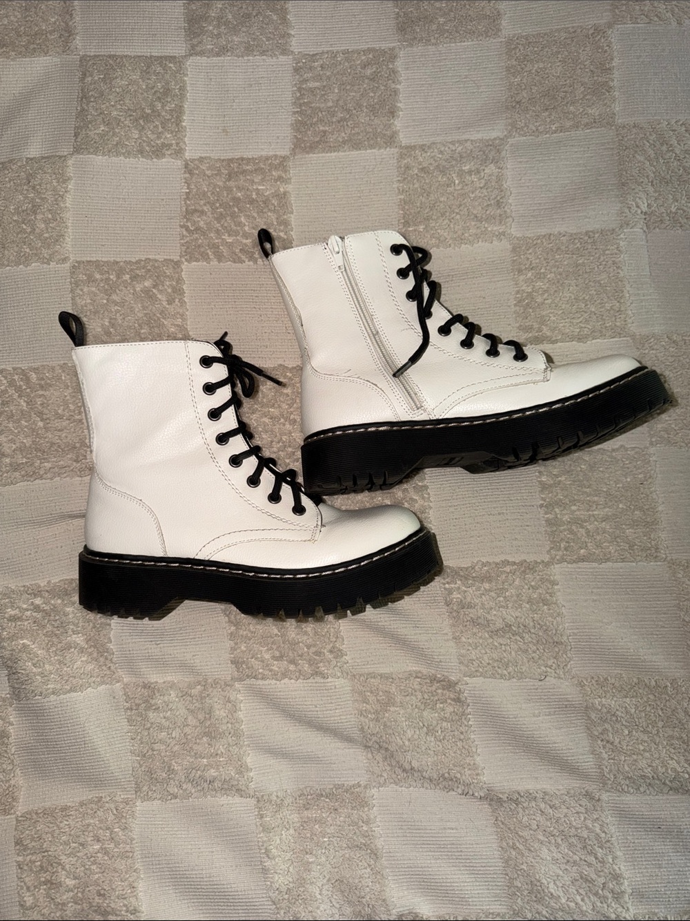 Sincerly Jules White Combat Boots with Black Sole